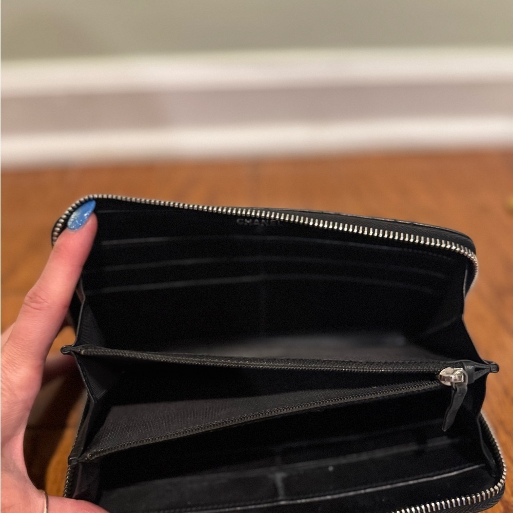 CHANEL Black Lambskin Quilted Embellished CC Black Zip Long Wallet - Picture 10 of 12